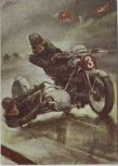 Künstler-AK Braun Kahrmann Rennfahrer Motorrad Seitenwagen Auto-Union DKW 1938 RAR