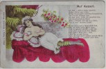 Künstler-AK Mei' Katzerl Gedicht Frau oben ohne mit Katze auf Decke Verlag Silberstein München 1900 RAR