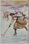 Künstler-AK W.H. Braun Frau Eishockey Wintersport Jugendstil Verlag W.R.B.&Co. Vienne Serie Nr. 22-16 1920 RAR