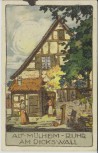 VERKAUFT !!!   Künstler-AK Alt Mülheim an der Ruhr Am Dickswall Soldatenbrief 1914