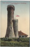 VERKAUFT !!!   AK Kaiser Wilhelm-Turm auf dem grossen Schneeberge mit Fahne und Menschen Glatzer Schneeberg b. Kłodzko Glatz Schlesien Polen 1920 RAR