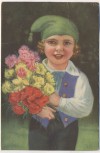 AK Kind Junge mit Blumenstrauß und Mütze 1930