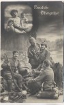 AK Herzliche Ostergrüße Soldaten mit Gewehr und Pickelhaube an Familie denkend Feldpost 1915