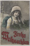 AK Foto Kind Mädchen mit Mütze und Beutel Frohe Weihnachten 1912