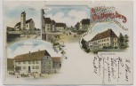 VERKAUFT !!!   Litho Gruss aus Volkensberg Kirche Gasthaus Schloss Folgensbourg Saint-Louis Haut-Rhin Elsass Frankreich 1902 RAR