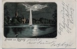 Litho Mondschein Gruss aus Leipzig Johannapark mit Lutherkirche 1901
