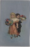 Künstler-AK Präge 2 Kinder mit Blumenstrauß 1909
