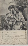 Künstler-AK Jugendstil 2 Damen mit Spiegel 1904