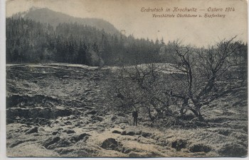 VERKAUFT !!!   AK Krochwitz Erdrutsch Ostern 1914 Hopfenberg Chrochvice Tetschen Děčín Böhmen Tschechien