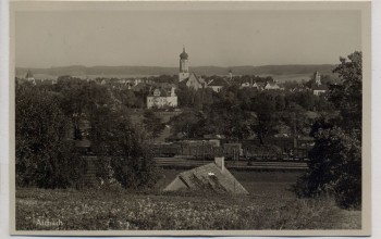 AK Foto Aichach Ortsansicht mit Bahngleis 1933
