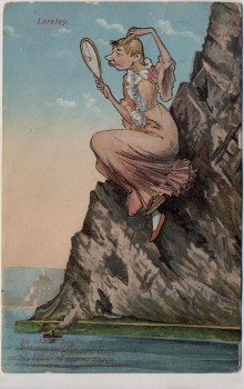 AK Loreley Comic Frau mit Spiegel und Kamm b. Sankt Goarshausen 1911