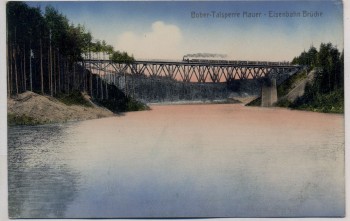 VERKAUFT !!!   AK Bobertalsperre mit Eisenbahnbrücke und Zug bei Hirschberg Jelenia Góra Schlesien Polen 1916 RAR
