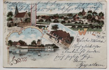 VERKAUFT !!! Litho Witzin Ortsansicht Kirche Postagentur b. Sternberg 1905 RAR VERKAUFT !!! Litho Witzin Ortsansicht Kirche Postagentur b. Sternberg 1905 RAR