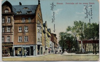 VERKAUFT !!!   AK Gnesen Gniezno Poststraße mit evangl. Schule Posen Polen Feldpost Stempel Kriegsgerichtssekretär Werner 1914 RAR