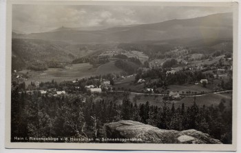 AK Foto Hain im Riesengebirge v. d. Heusteinen m. Schneekoppenblick Przesieka b. Podgórzyn Giersdorf Schlesien Polen 1930