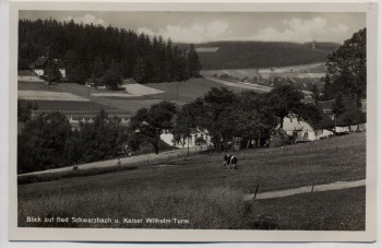 AK Foto Bad Schwarzbach mit Kaiser Wilhelm-Turm Czerniawa-Zdrój b. Świeradów-Zdrój Bad Flinsberg Schlesien Polen 1930