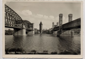 VERKAUFT !!!   AK Foto Marienburg Malbork Die Nogatbrücken mit Buttermilchturm Westpreußen Polen 1935