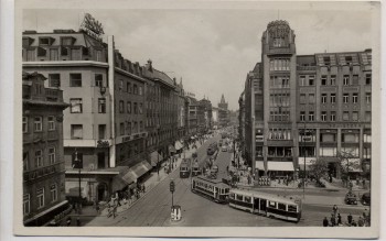 AK Foto Prag Praha Graben mit Straßenbahn Feldpost Tschechien 1942