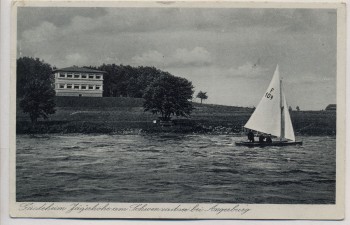 VERKAUFT !!!   AK Angerburg Węgorzewo Gästeheim Jägerhöhe am Schwenzaitsee mit Segelboot Ostpreußen Polen 1934