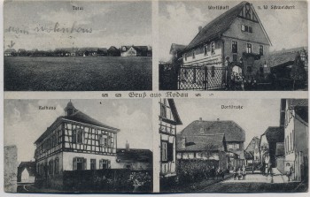 VERKAUFT !!!   AK Mehrbild Gruß aus Rodau Rathaus Dorfstraße Wirtschaft Schweickert b. Zwingenberg 1924 RAR
