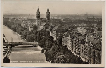 AK Foto München Isarpartie mit Maximilianskirche 1954