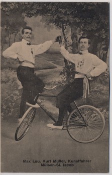 VERKAUFT !!!   AK Mülsen St. Jacob Kunstfahrer Rad Max Lau Kurt Müller 1920