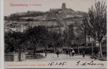 AK Turmberg bei Durlach mit Menschen Karlsruhe 1905