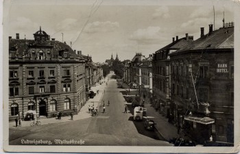 AK Foto Ludwigsburg Myliusstraße mit Bahn Hotel 1935