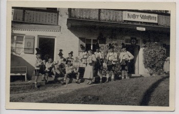 AK Marquartstein Oberbayern Cafe Pension Schloßberg Männer in Trachten Bierkrug 1935 RAR