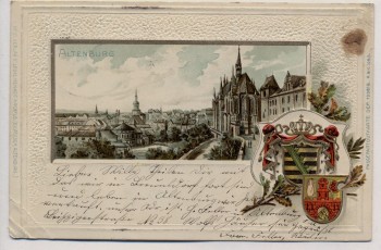 Präge-AK Altenburg Ortsansicht mit Schloss und Wappen 1901