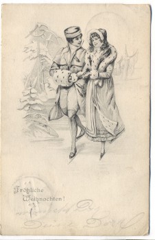 AK 2 Frauen im Pelzmantel Jugendstil Fröhliche Weihnachten ! 1904