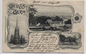 AK Gruss aus Gera Ortsansicht Johanniskirche Küchengarten 1903