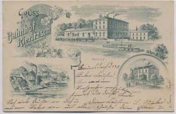 AK Vorläufer Gruss aus dem Bahnhof Kieritzsch Schule Fabrik bei Neukieritzsch 1900 RAR