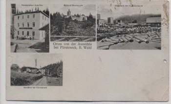 AK Gruss von der Aumühle bei Fürsteneck Hutthurm Restauration Schloss Sägewerk 1910 RAR