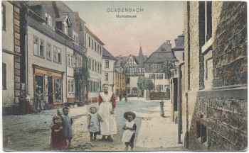 AK Gladenbach Marktstrasse Kinder und Frauen nachcolorisiert 1907 RAR Sammlerstück AK Gladenbach Marktstrasse Kinder und Frauen nachcolorisiert 1907 RAR Sammlerstück