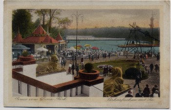 VERKAUFT !!!   AK Berlin Halensee Grunewald Gruss vom Luna-Park Parkaufnahme mit See viele Menschen 1927