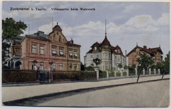 AK Zuckmantel Zlaté Hory b. Teplitz Villenpartie beim Walzwerk Schlesien Tschechien 1943