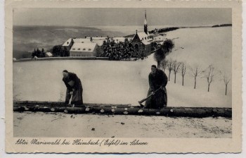 AK Abtei Mariawald bei Heimbach (Eifel) im Schnee Mönche bei der Arbeit 1941 RAR