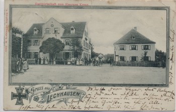 VERKAUFT !!!   AK Gruss aus Lechhausen Augsburg Gastwirtschaft zum Eisernen Kreuz viele Menschen 1903 RAR