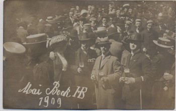 VERKAUFT !!!   AK Foto München HB Männer Bier trinkend Mai Bock Hofbräuhaus 1909