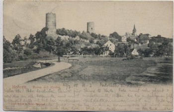 AK Kohren-Sahlis Ruine mit Kirche 1908