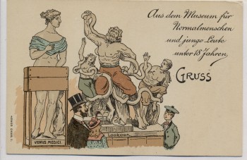 Künstler-AK Lex Heinze Gruss aus dem Museum für Normalmenschen und junge Leute unter 18 Jahren Venus Medici und Laokoon 1900 RAR