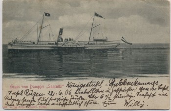 VERKAUFT !!!   AK Gruss vom Dampfer Sassnitz 1906 RAR