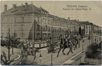 AK Chemnitz Kaserne des Ulanen Regts. 21 Planitzstraße 1910 RAR