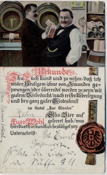 AK Kiel Hotel Zur Glocke Ecke Feld - und Karlstraße 34 Urkunde Bier 1911 RAR