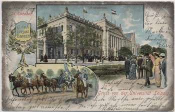 AK Litho Leipzig Gruss von der Universität Augusteum Vivat crescat floreat 1409 Burschenschaft Studentika 1906 RAR