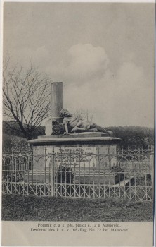 AK Máslojedy Masloved bei Hradec Králové Schlachtfeld bei Königgrätz 1866 Denkmal des k. u. k. Inf.-Reg. No. 12 Tschechien 1910
