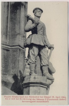 VERKAUFT !!!   AK Düppel Dybbøl Sogn Düppel-Denkmal Pionier Klinke 1864 Nordschleswig Dänemark 1920