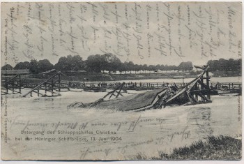 AK Hüningen Huningue Untergang des Schleppschiffes Christina Haut-Rhin Elsass Frankreich 1904 RAR