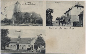 VERKAUFT !!!   AK Gruss aus Gerswalde Kirche Kriegerdenkmal Postamt Marstall Uckermark 1910 RAR